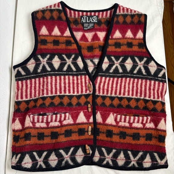 At Last Vintage Aztec Boho Bohemian Southwestern Tribal Wool Vest Unisex S - Picture 12 of 13